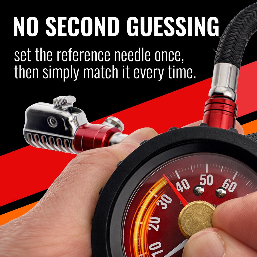 Setting the reference needle once, then matching it on every tire